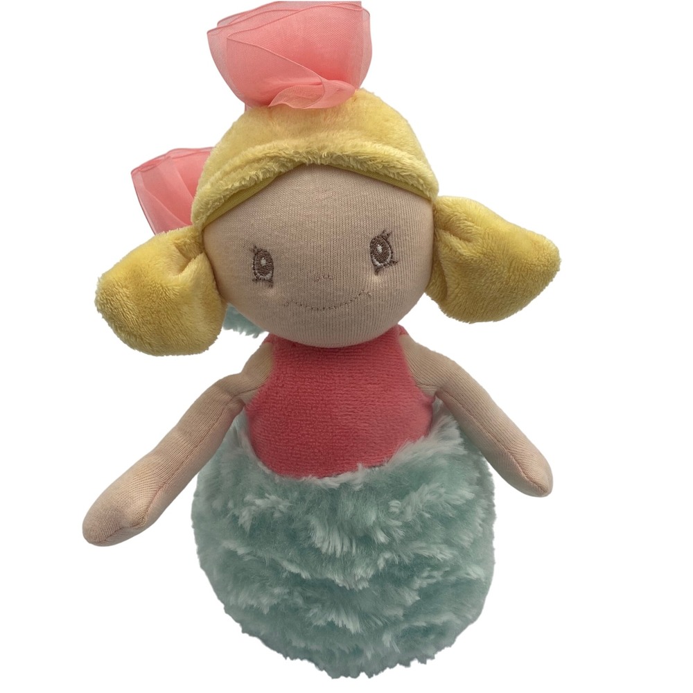Ebba Eliana World Plush  stuffed mermaid Doll Blonde Hair Pink Flowers Toy 8.5"